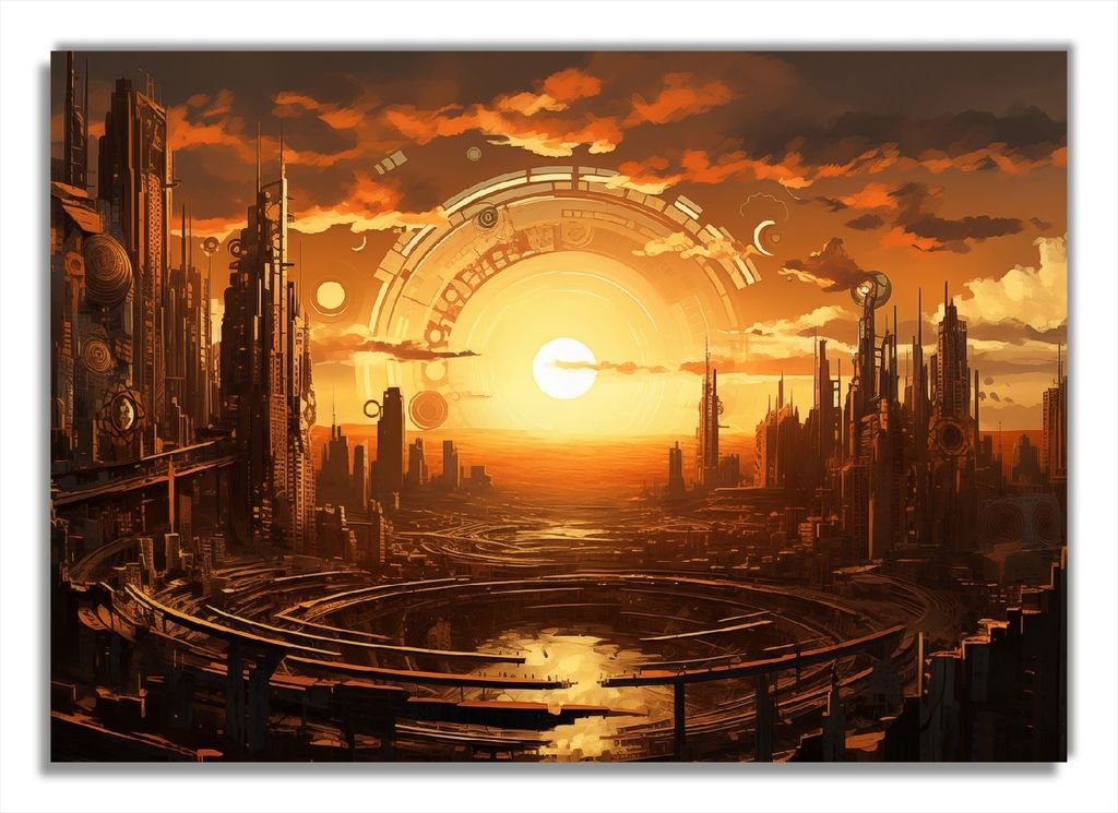 Wallario Premium Glasbild, freischwebende Optik, kräftige Farben, Größe 100 x 70 cm Motiv Sonnenportal in die Zukunft