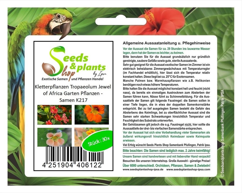 30x Kapuzinerkresse Tropaeolum Jewel of Africa Garten Pflanzen - Samen K217