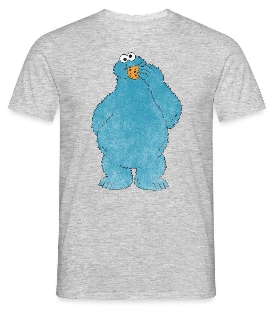 Spreadshirt Sesamstraße Krümelmonster Naschen Männer T-Shirt, S, Grau meliert