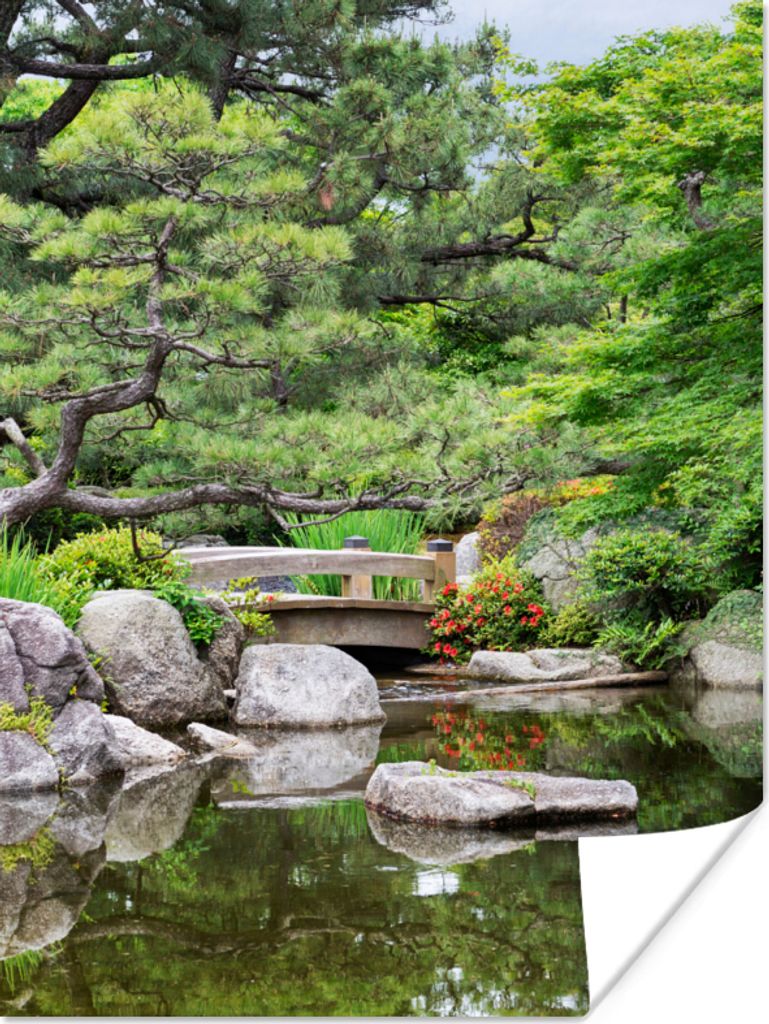MuchoWow Poster Japanisch - Natur - Wasser - Steine - Bäume 30x40 cm - Wandplakat - Poster Kinderzimmer