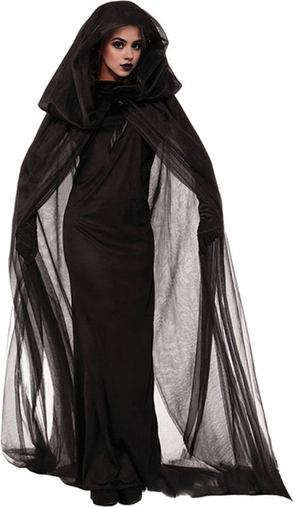 Halloween-Kostüm, dunkle Hexe, Geisterbraut, Damenkleid, schwarzes Gaze-Maxikleid, Horror-Dämonenkostüm für Halloween-Kostümparty, Bühnenshow