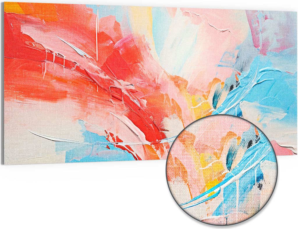 DEQORI Hybrid Leinwand Bild 100x50 cm 'Gefühlswirbel in Farben' Wandbild Glas flach modern