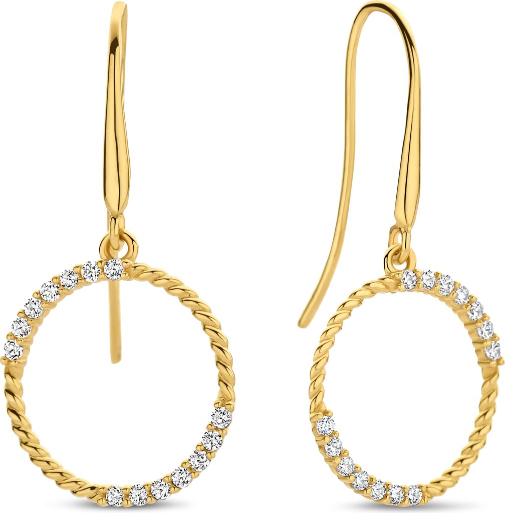 New Bling 9NBG-0744 Gold-Ohrringe mit Zirkonia - Ohrring - Kreis - 11,5 mm - Zirkonia - 23 mm Länge - 14 Karat - Gold