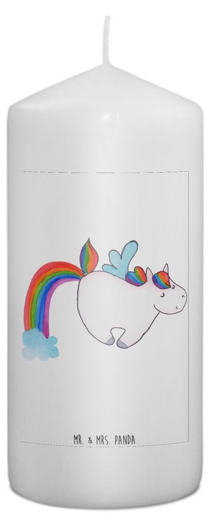 Mr. & Mrs. Panda Kerze Einhorn Fliegendes Pferd 15 x 7 cm - Weiß - Geschenk, Unicorn, Bedruckte, Regenbogen, Erinnerungskerze, Blockkerze, Erinner...