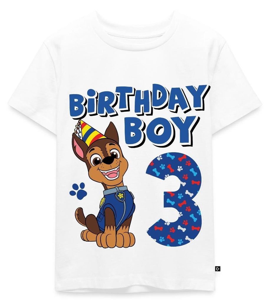 Spreadshirt Paw Patrol Chase 3 Jahre Alt 3. Geburtstag Kinder Premium T-Shirt, 122/128 (6 Jahre), Weiß