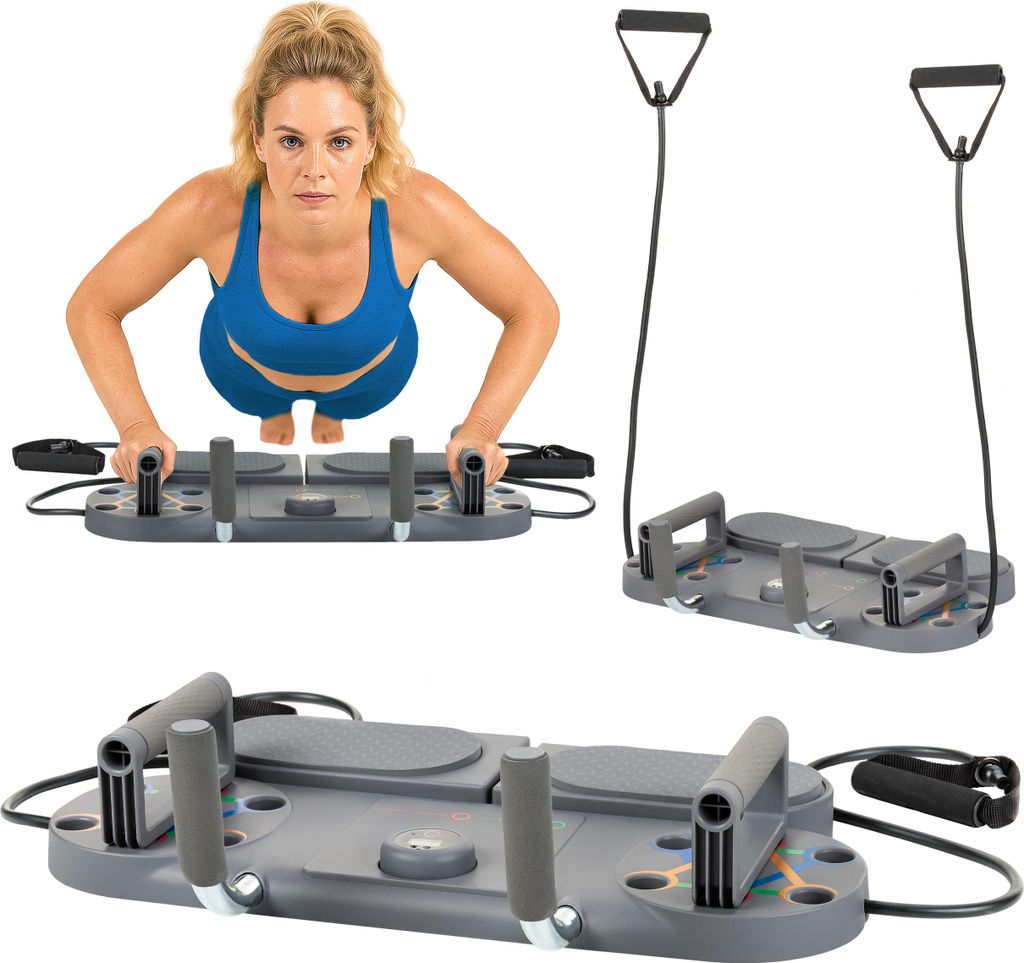 Gymtek Faltbares Liegestütze Brett - Push-up Board - inkl. Expanderbänder - Fitnessgeräte für Zuhause - Liegestützgriffe für Home Gym