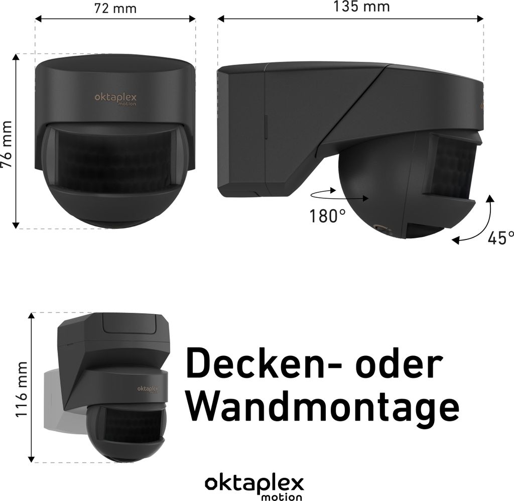 Oktaplex Lea Bewegungsmelder für Außen anthrazit Infrarot Produktbild 