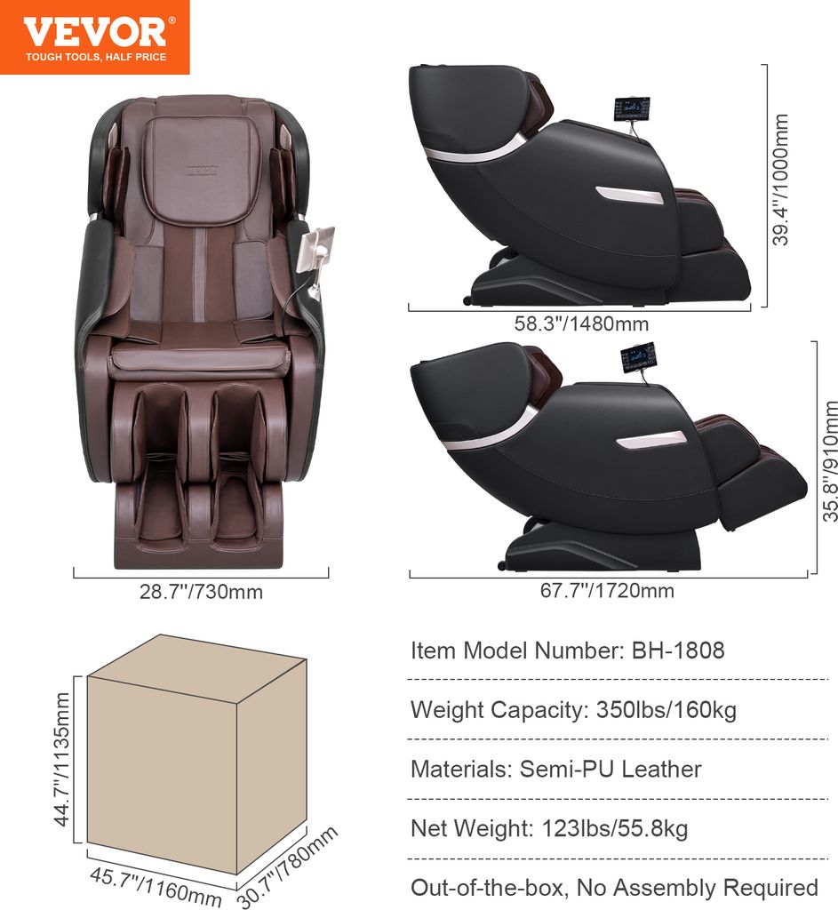 VEVOR-Massagesessel – Ganzkörper-Schwerelosigkeitssessel Produktbild 7
