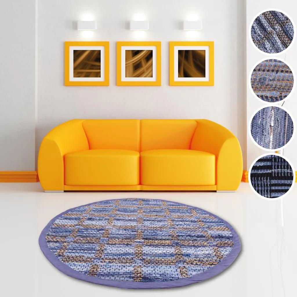 Grand Tapis Rond 150cm en Jeans Patchwork - Idéal sous Table Basse