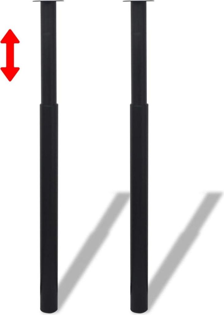 Two black telescopic table legs are shown against a white background.