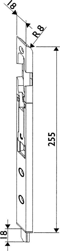 Maco Türkantriegel mit Klapphebel Radius 8, 255x18mm Türbeschlag, Stahl silberfärbig