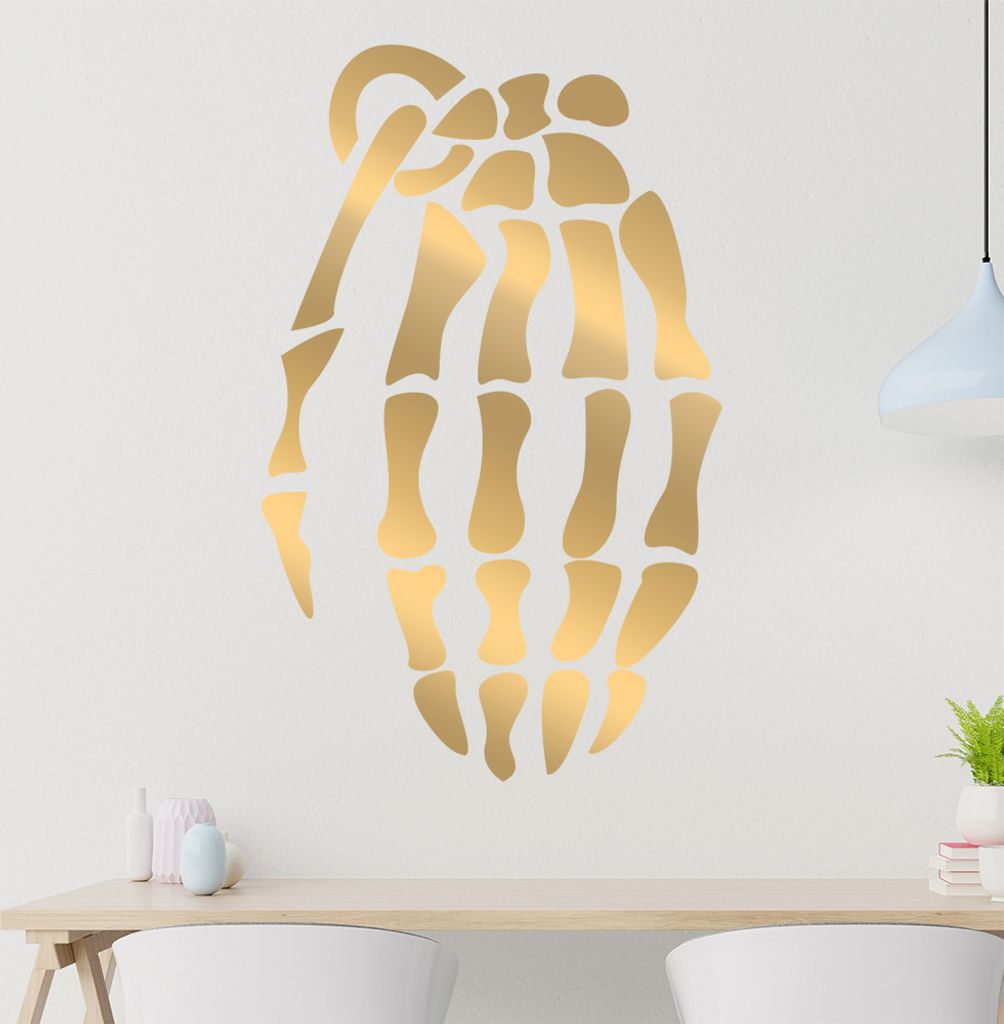 Skelett Handgranate Wandtattoo in 6 Größen - Wandaufkleber Wall Sticker - Dekoration, Küche, Wohnzimmer, Schlafzimmer, Badezimmer