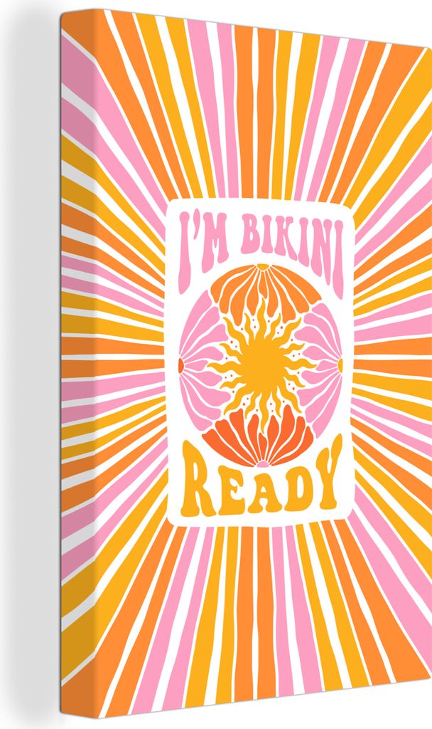 OneMillionCanvasses - Leinwandbilder - 90x140 cm, Zitat - Rosa - Gelb - Orange - Ich bin bereit für den Bikini, Wandbilder Kunstdruck Wanddekora...