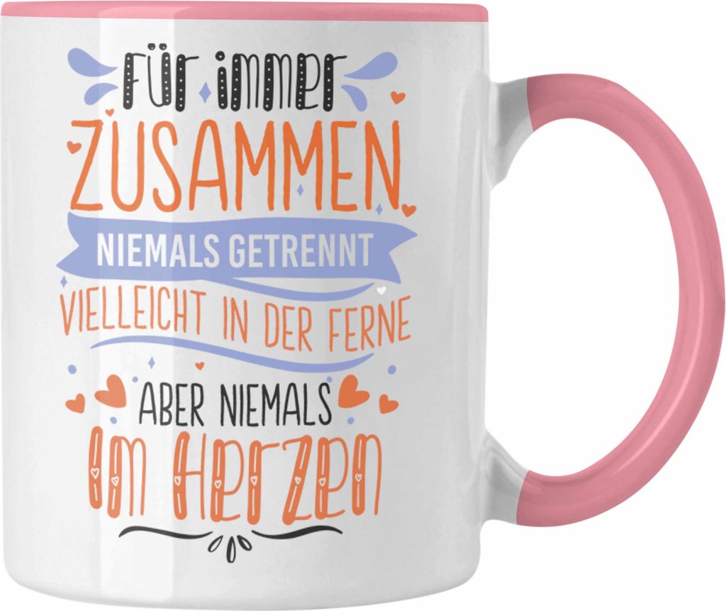 Trendation - Fernbeziehung Geschenk für Ihn Sie Tasse mit Spruch Valentinstag Geburtstag Geschenk Freund (Rosa)
