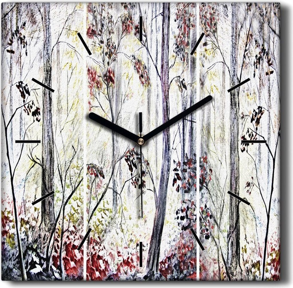 Coloray Hodiny Unikátní 30x30 cm Tiché hodiny Pro obývací pokoj a kuchyň Nástěnné hodiny Plátno Černé ručičky hodin - Lesní listy