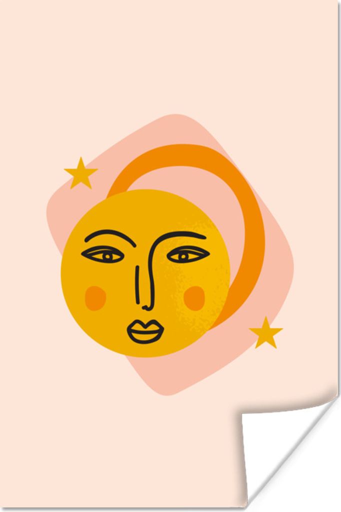 MuchoWow Poster Sonne - Gesicht - Sterne - Abstrakt 40x60 cm - Plakate für die Wand - Poster Babyzimmer