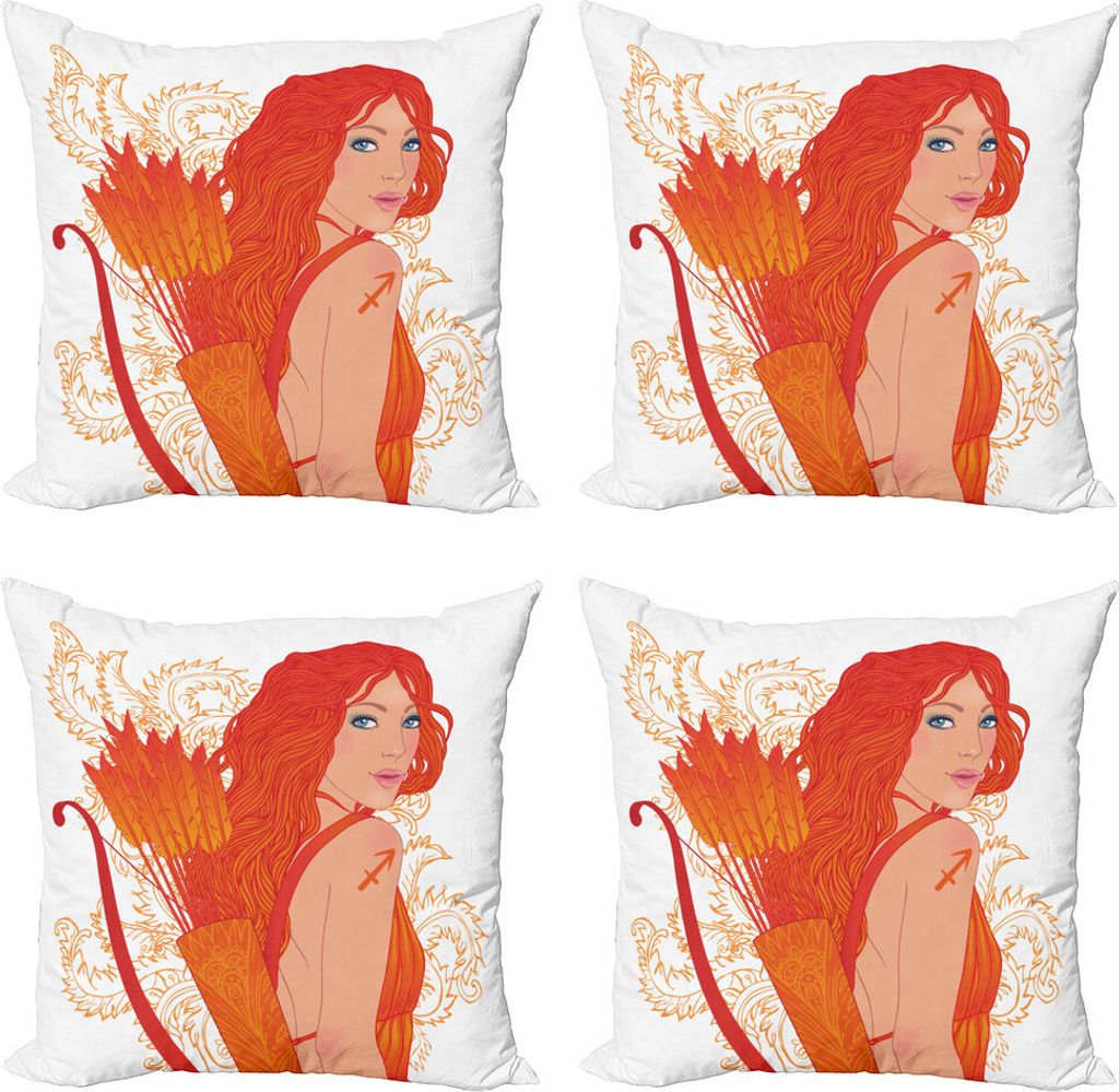 ABAKUHAUS Sternzeichen Schütze Kissenbezug Set (4 Stück), Cartoon Stern, Moderner Doppelseitiger Digitaldruck, 50 cm x 50 cm, Tan und Vermilion