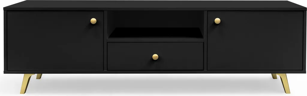 Banc TV JOELE Coloris Noir Mat - Meuble de Salon avec Rangement Ouvert