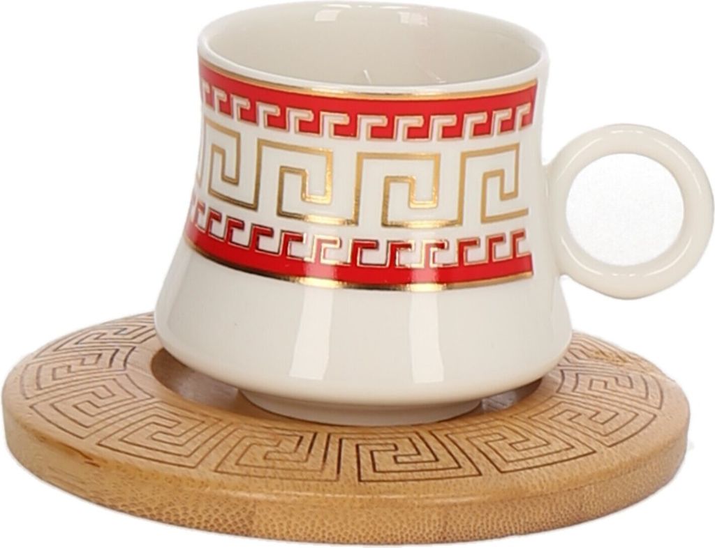 6er Set Espressotassen mit Untertasse und Tablett Ständer Mokkaservice Motiv 3
