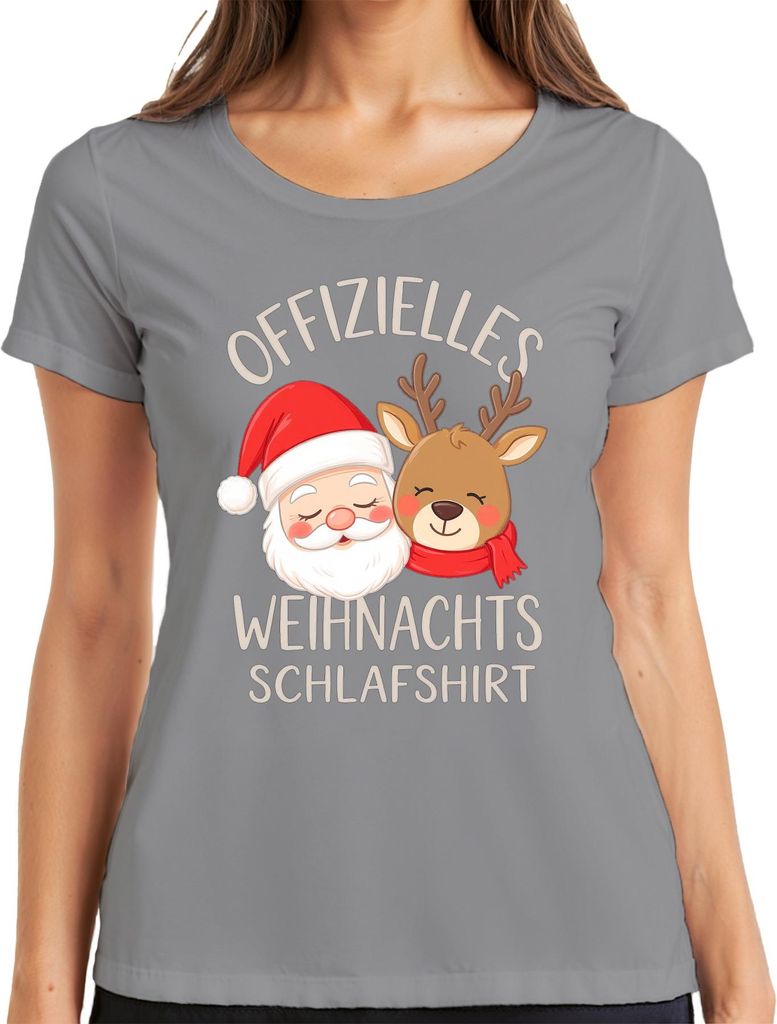Offizielles Weihnachts Schlafshirt Weihnachtsmann Rentier Lustig Damen T-Shirt, Grau, XL