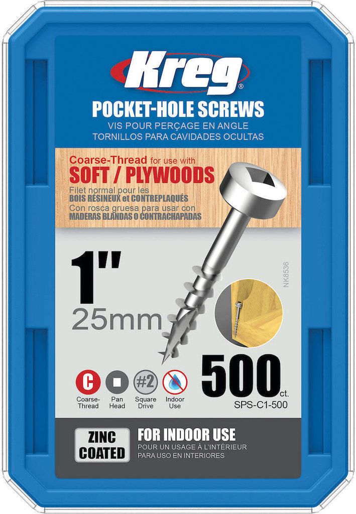 Kreg Pocket-Hole Schrauben 25 mm, Verzinkt, Flachkopf, Grobgewinde - 500Stk.