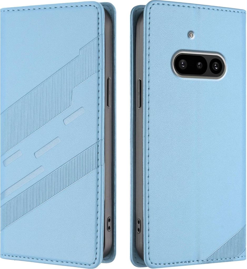 Hülle für Nothing Phone (3a) - Phonesta Embossed Lines Book Wallet Klapphülle - Hellblau