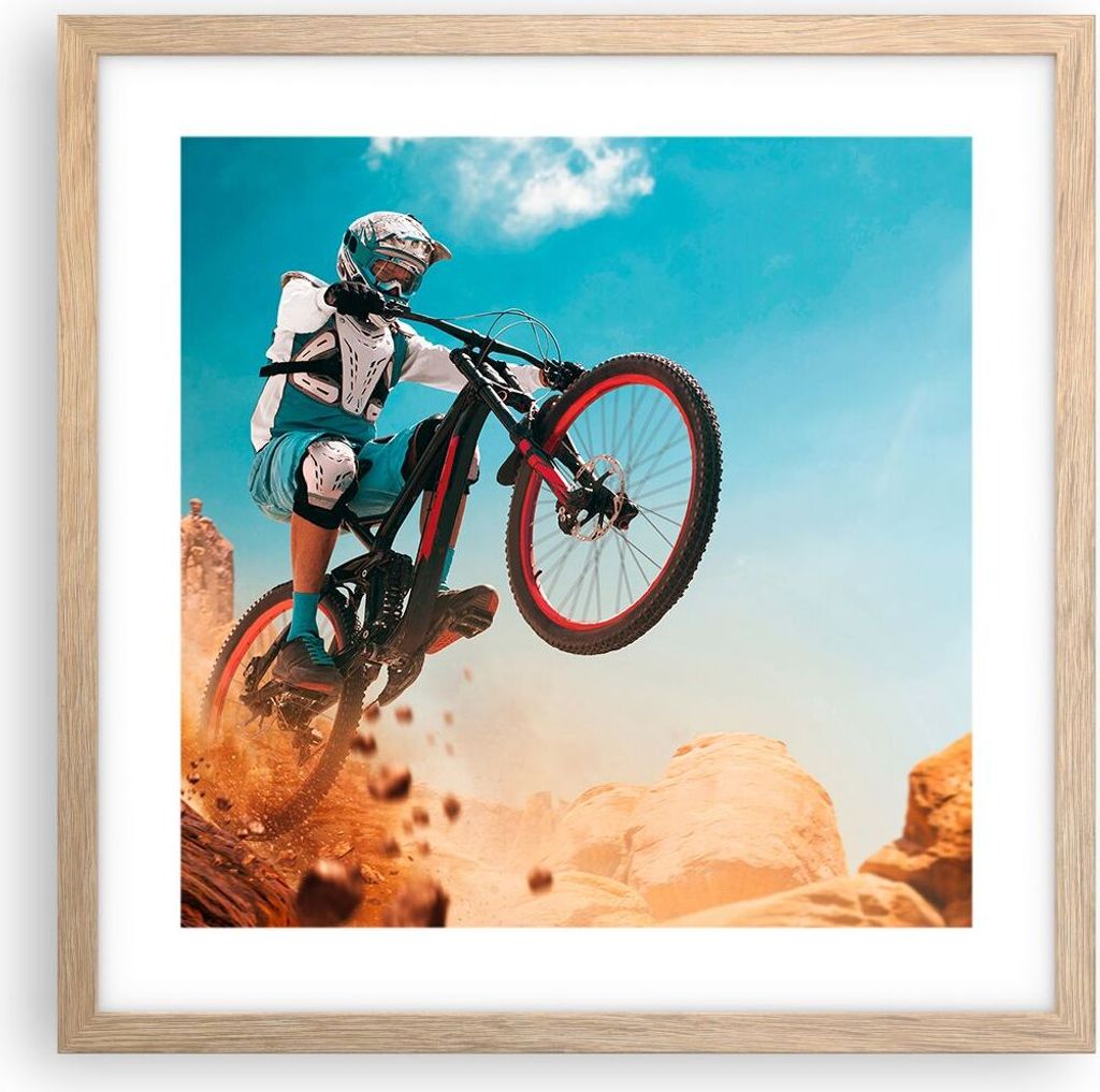 Gerahmtes Poster - Rahmen in heller Eiche - Fahrrad Sport Helm - 40x40 cm - Wand Bild - Wanddeko - Wandbilder - Wandposter - Bilderrahmen - Bilder ...