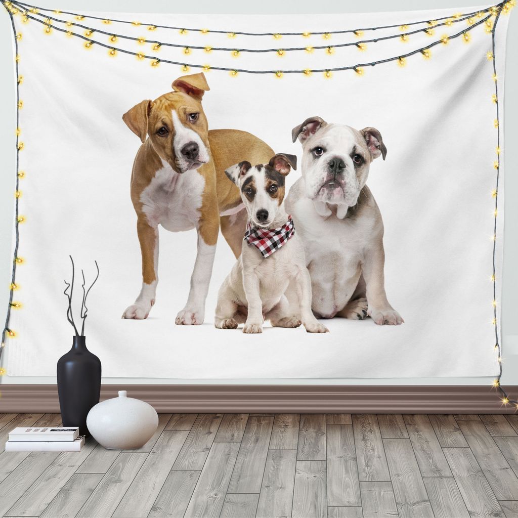 ABAKUHAUS Hündchen Wandteppich, Lustige verschiedene Rassen von Hunden, Wohnzimmer Schlafzimmer Wandtuch Seidiges Satin Wandteppich, 150 x 100 cm,...