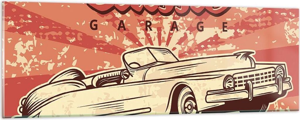 Bilder auf glas - Auto klassisch - 90x30cm - Glasbilder - Wandbilder - Kunstdruck - zum Aufhängen bereit - Wanddekoration aus Glas - Glas Bilder -...