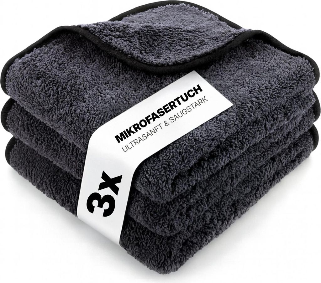 bio-chem Super Flausch Mikrofasertücher 3er Set – extra weiche & saugstarke Microfaser Putztücher 40x40 cm – fusselfreie Reinigungstücher & ...
