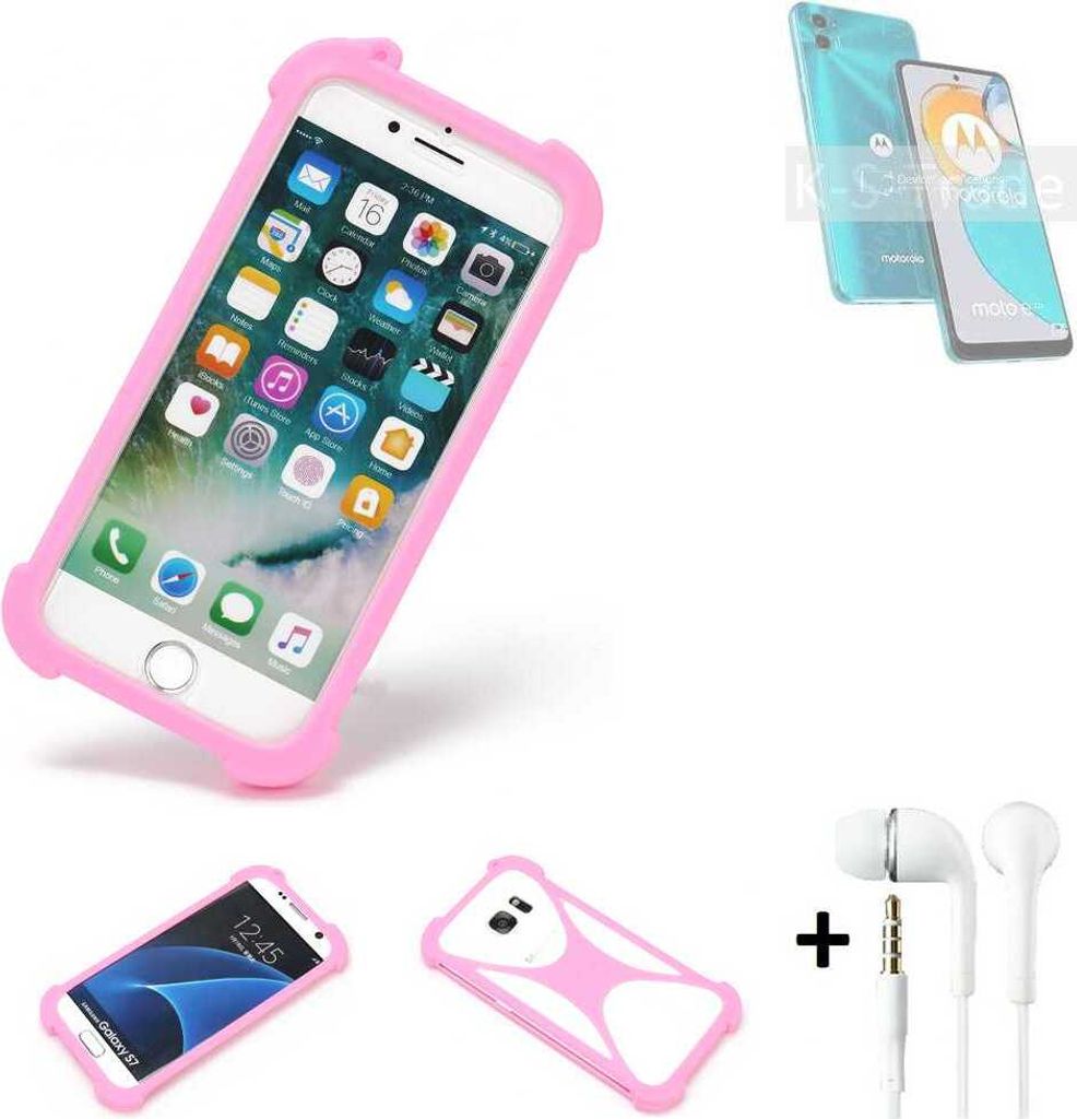 K-S-Trade Bumper + Kopfhörer kompatibel mit Motorola Moto E22s Handy Hülle Schutzhülle Silikon Schutz Hülle Cover Case Silikoncase Silikonbumper