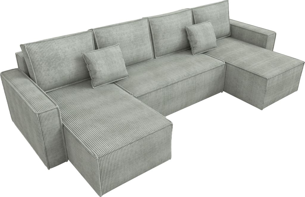 BroMARKT Wohnlandschaft mit Schlaffunktion Dexter U-Form Grau Cord