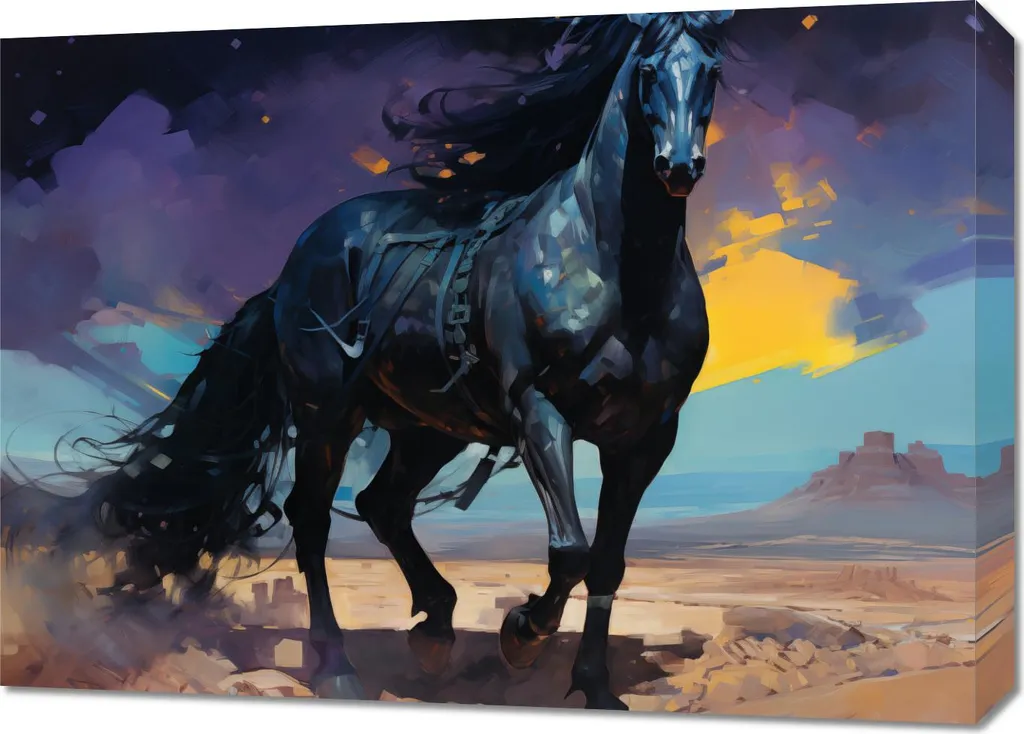 Image Grand Format Cheval Noir Course Individuelle 70x50 cm Qualité HD