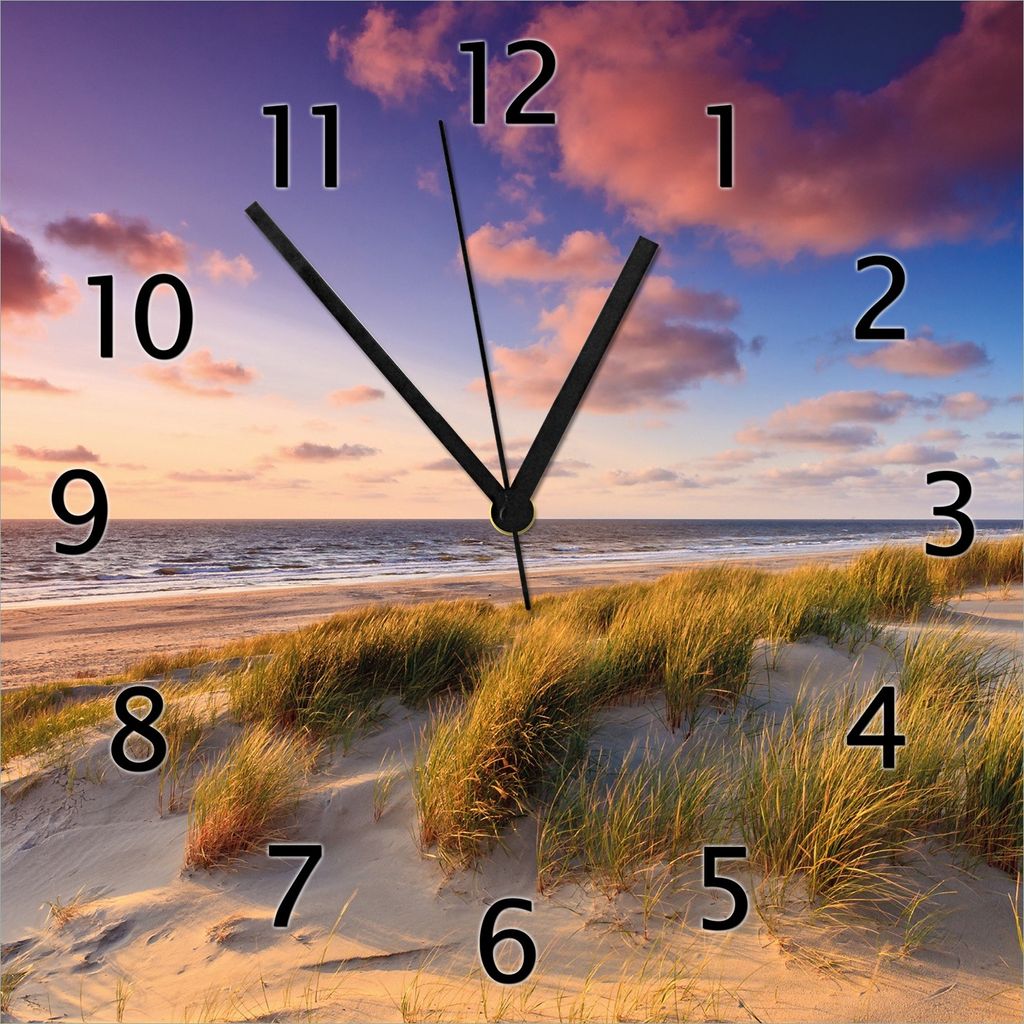Wallario Design Wanduhr Abendspaziergang am Strand - Produktbild 