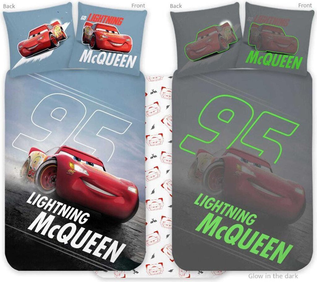 Disney Cars im Dunkeln leuchtende Kinderbettwäsche für Kindergarten, 100x135cm, 40x60cm