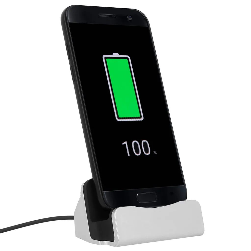Base Ricarica Smartphone USB-C Argento | Design e Sincronizzazione