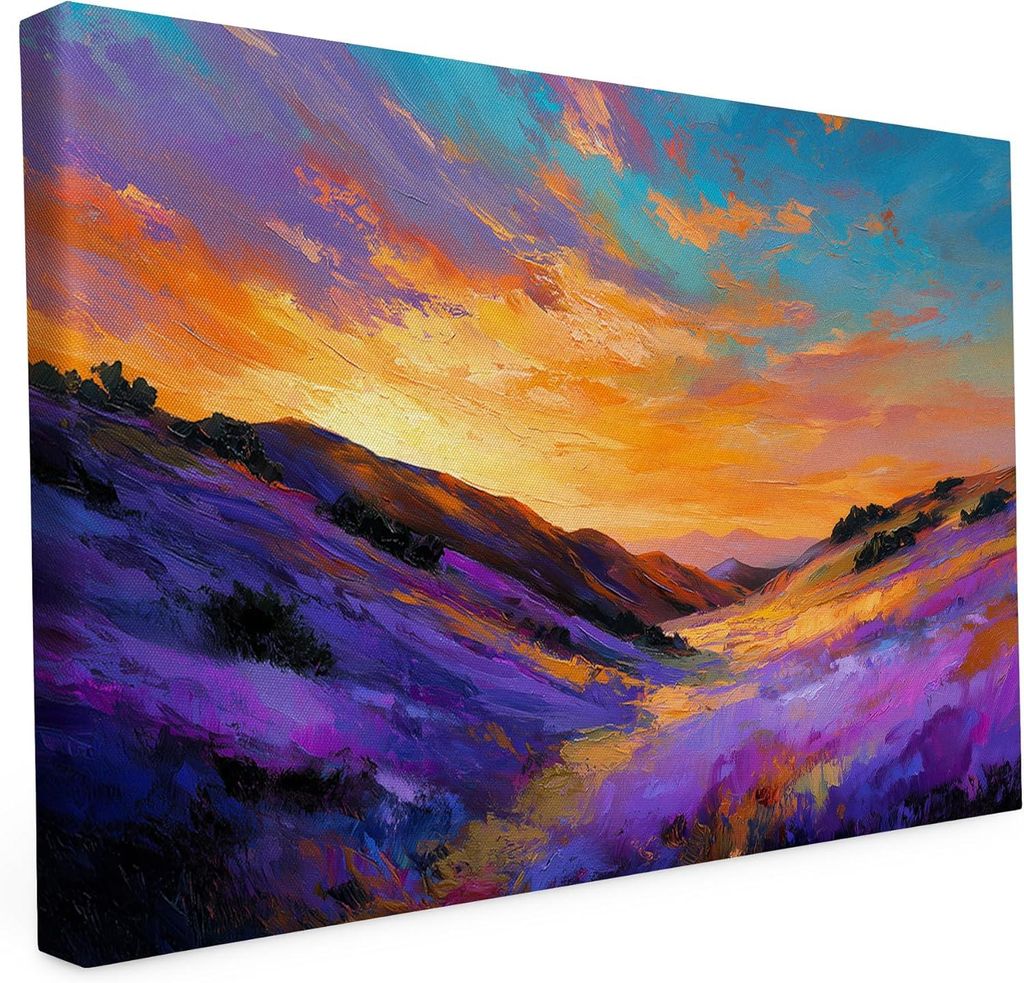 Keilrahmen bedruckt - Berge - türkis lila orange - 20x30 cm - Wandbild auf Künstler Leinwand – matter hochwertiger Kunstdruck - 2cm Holzrahmen