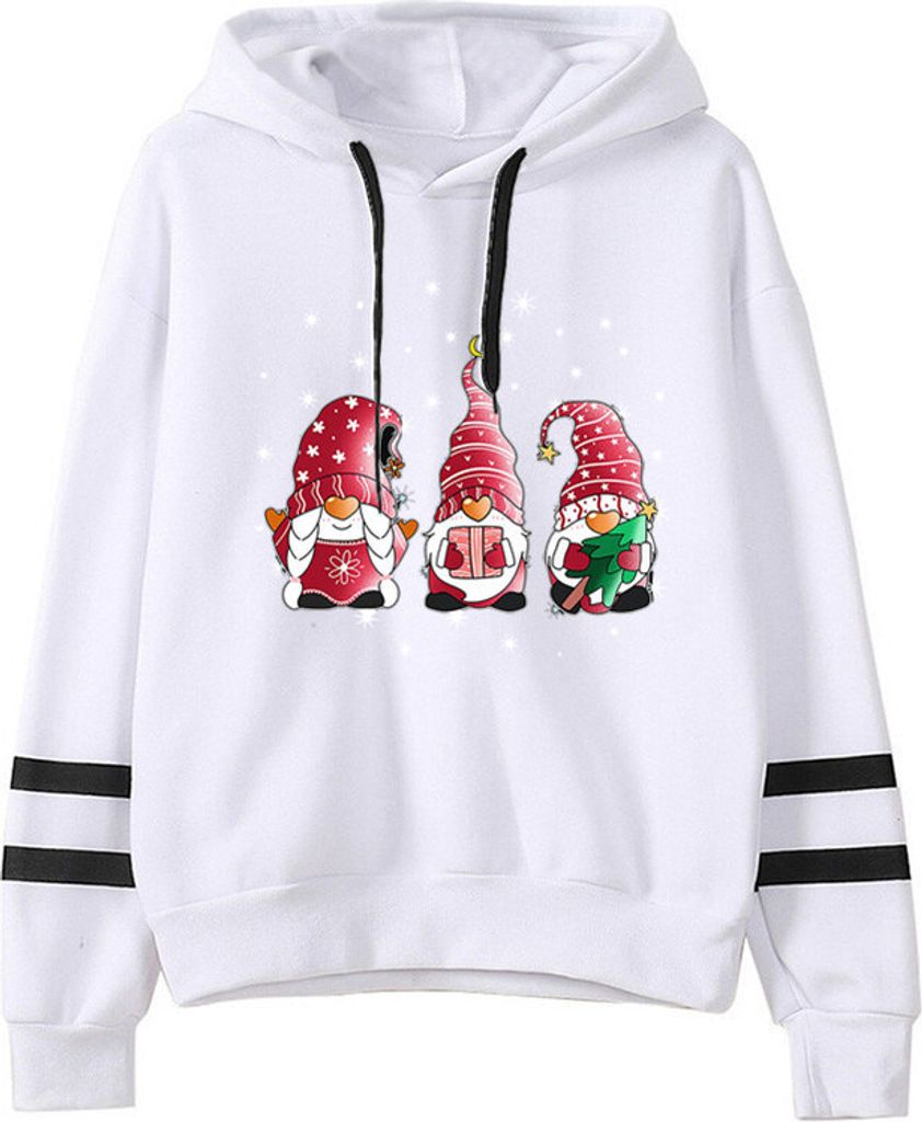 ASKSA Damen Weihnachts Hoodie Weihnachtspulli Lustige Ugly Christmas Sweater Kapuzenpullover,Weiss,L