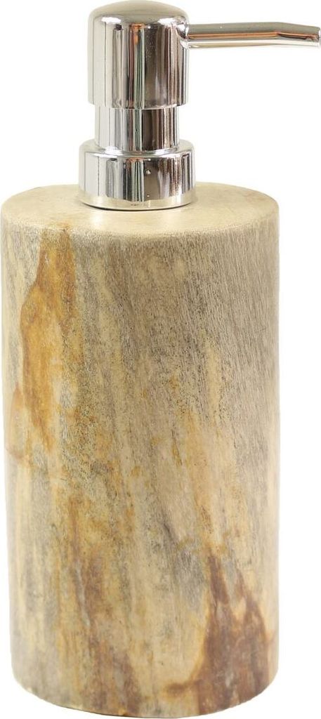Seifenspender Stein Fossil Bad Deko Naturstein Steinseifenspender Beige Natur poliert 20 cm