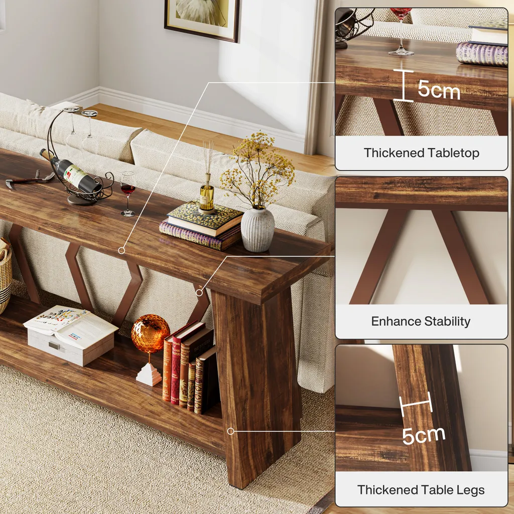 Table Console Salon Derrière Canapé Longue 180 cm Style Rustique