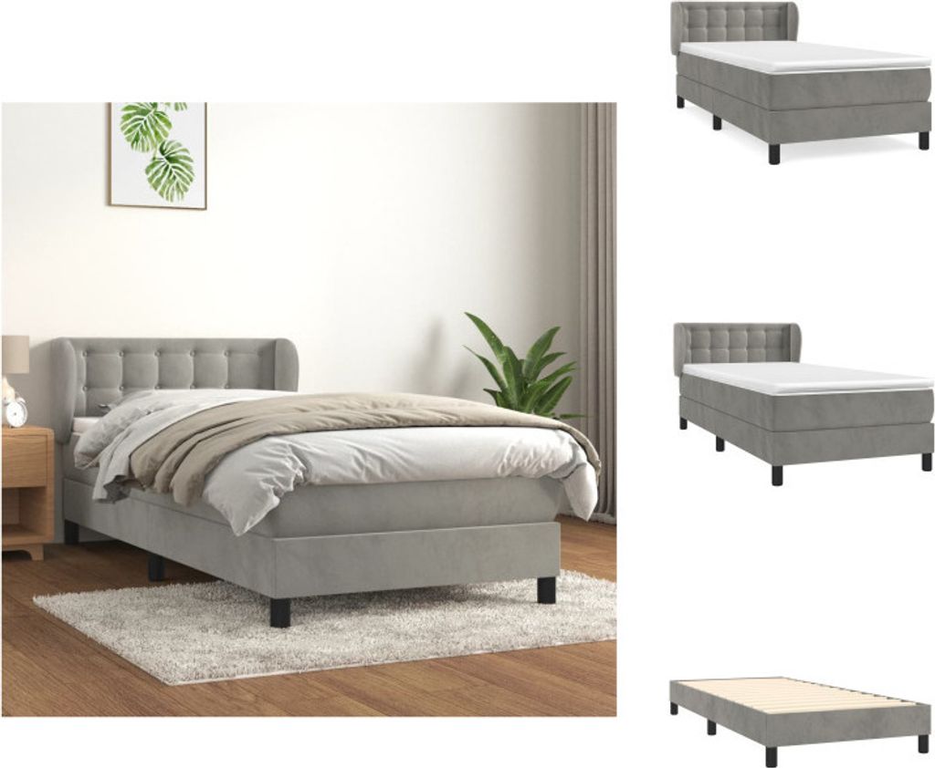 vidaXL Boxspringbett mit Matratze Hellgrau 100x200 cm Samt - Betten & Bettgestelle