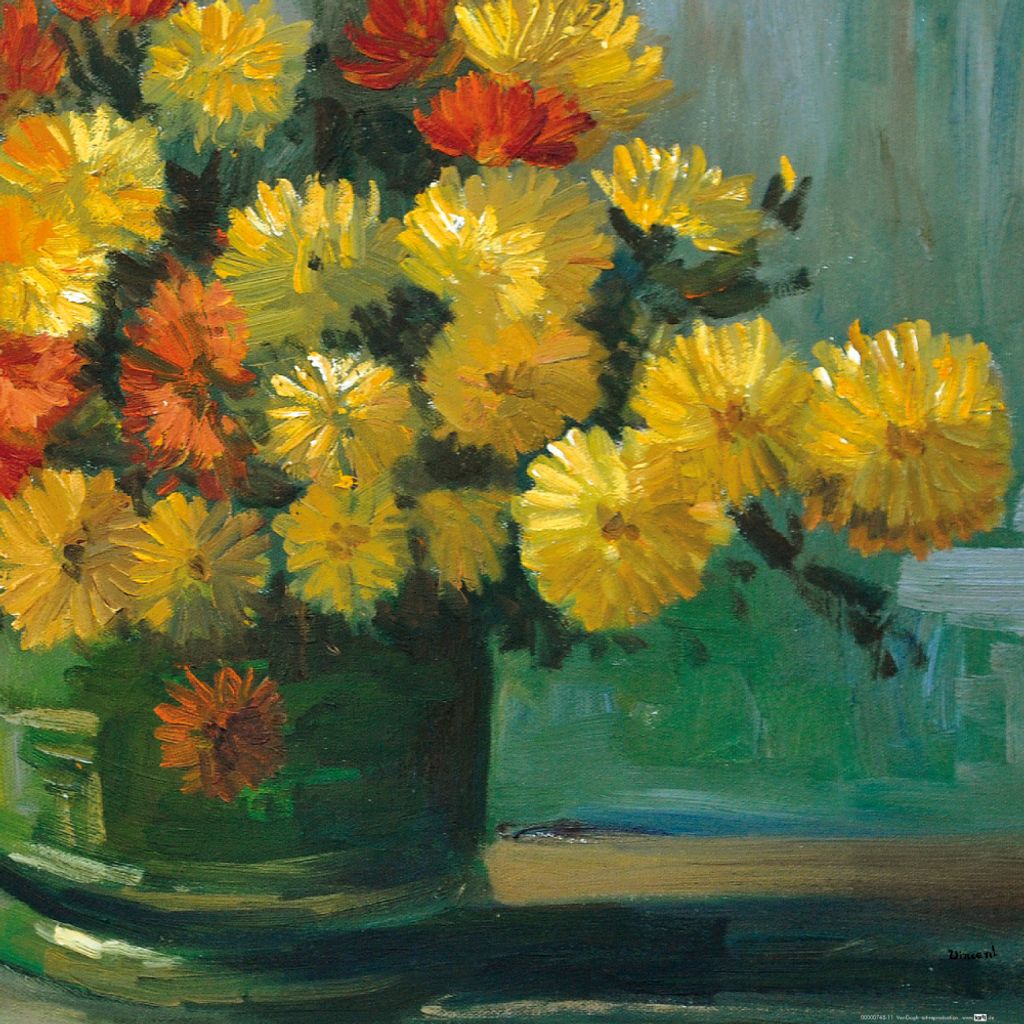 Vincent Van Gogh Kunstdruck Bild - Schale Mit Chrysanthemen, 1886 (40 x 40 cm)
