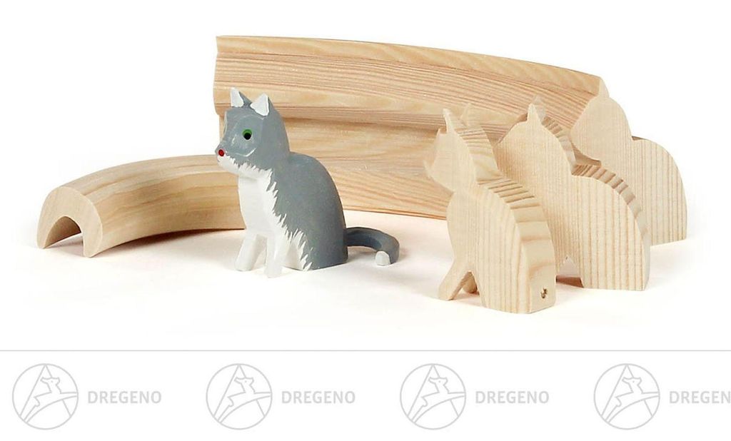 Reifentier Schnitzrohling Reifentier Katze mit Werdegang 4-tlg. Höhe ca 4,5 cm NEU