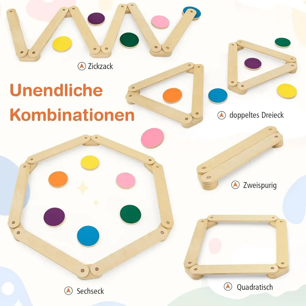 Set d'équilibre modulable 18 pièces en bois naturel pour filles et garçons