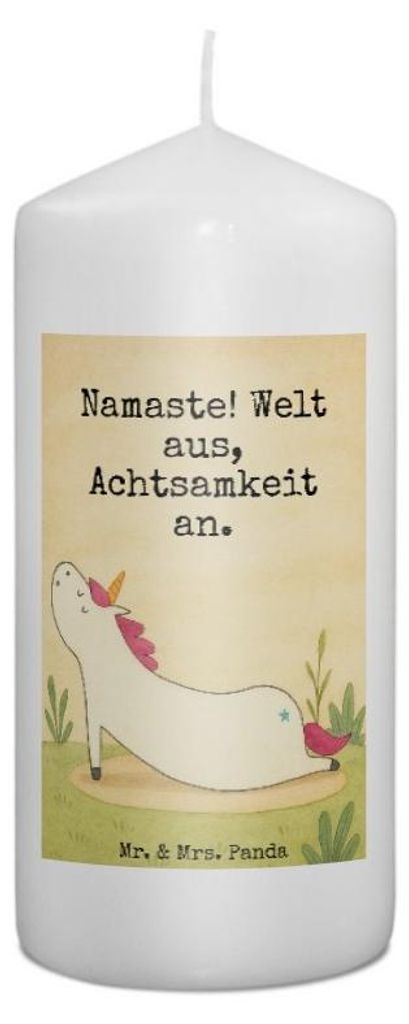 Mr. & Mrs. Panda Kerze Einhorn Yoga Design 15 x 7 cm - Weiß - Geschenk, Wachskerze, Namaste, Stumpenkerze, Unicorn, Erinnerungskerze, Einhörner, ...