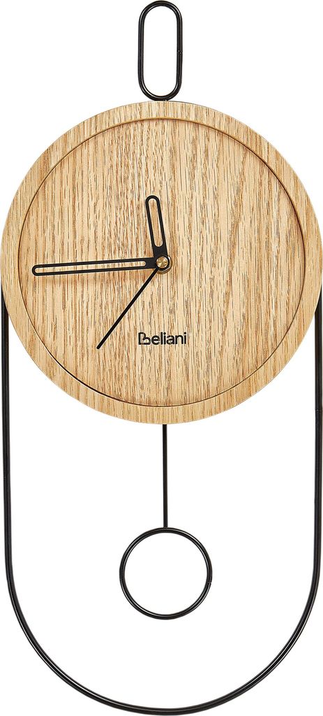BELIANI Wanduhr Hellbraun MDF und Metall Oval Holzoptik mit Produktbild 