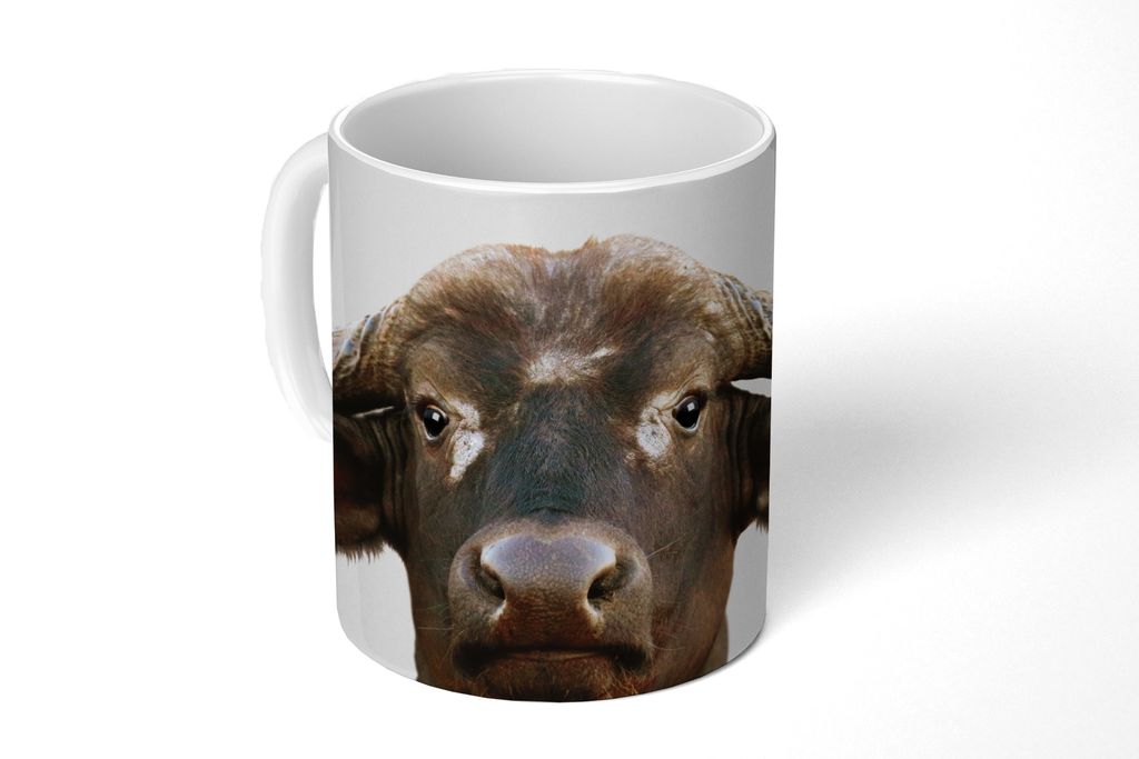 KitchenYeah Tasse Kaffeetasse Kaffeebecher 350 ml Büffel - Wasserbüffel - Kopf - Kuh - Hörner - Jungen - Mädchen Teetasse - Fototasse - Beche...