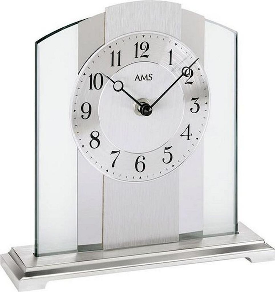 AMS 1120 Tischuhr Quarz silbern Metall mit Aluminium Chrom Produktbild 