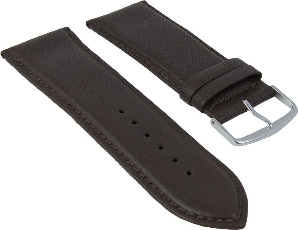 Uhrenarmband Büffelkalb Leder Dunkelbraun mit Naht 26406S, Stegbreite:20mm