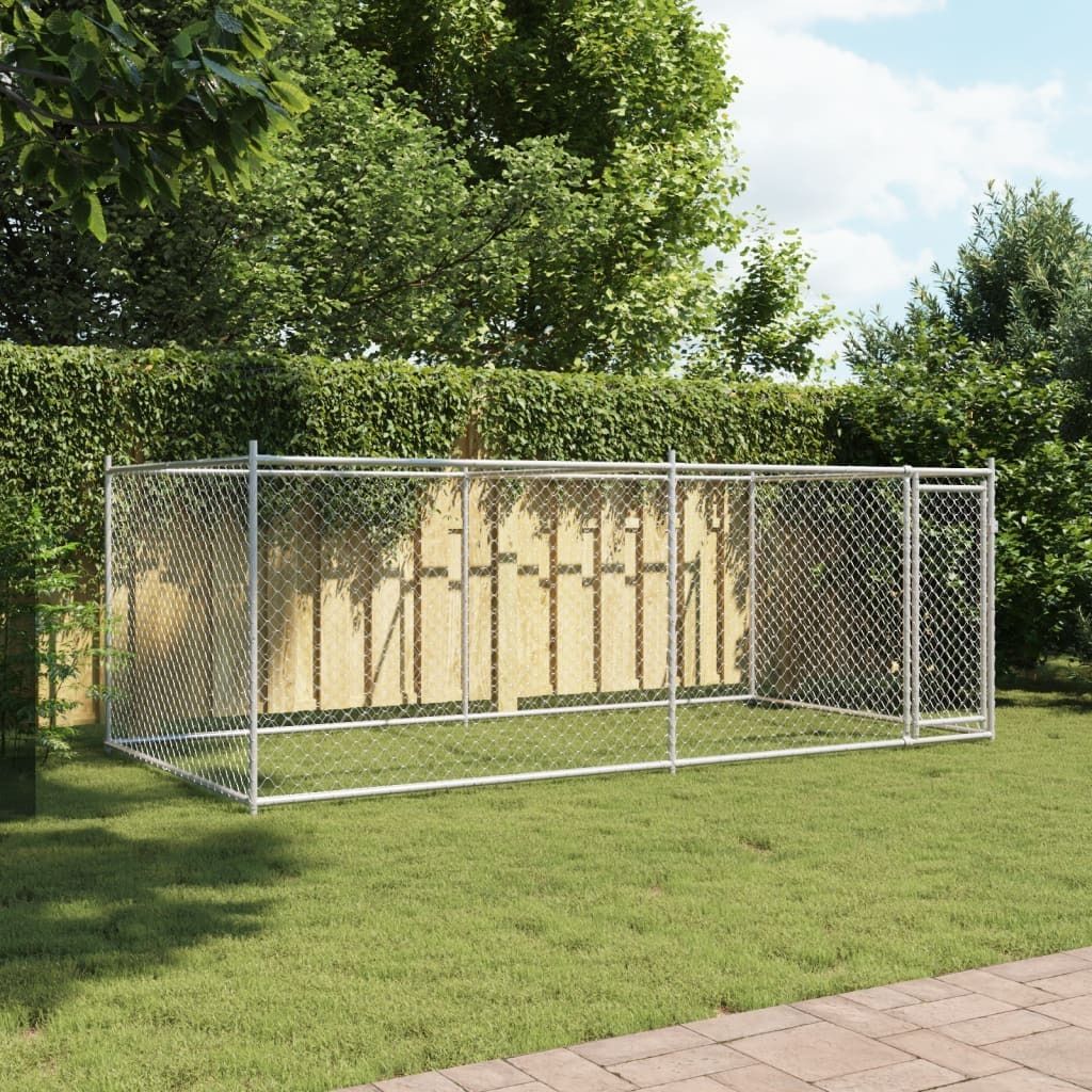 Cloris Designermöbel Hundezwinger mit Tür Grau 4x2x1,5 m Verzinkter Stahl - 2026Neu966771 - Sonstiges Hundezubehör